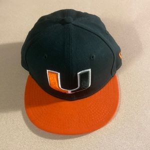 New Era Univ. of Miami size 6 5/8 Hurricanes hat with logo on back